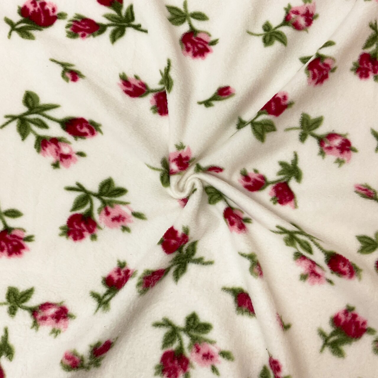 Off-White-Red-Green Polyester Floral Printed Polar Fleece Knit Fabric By the Yard